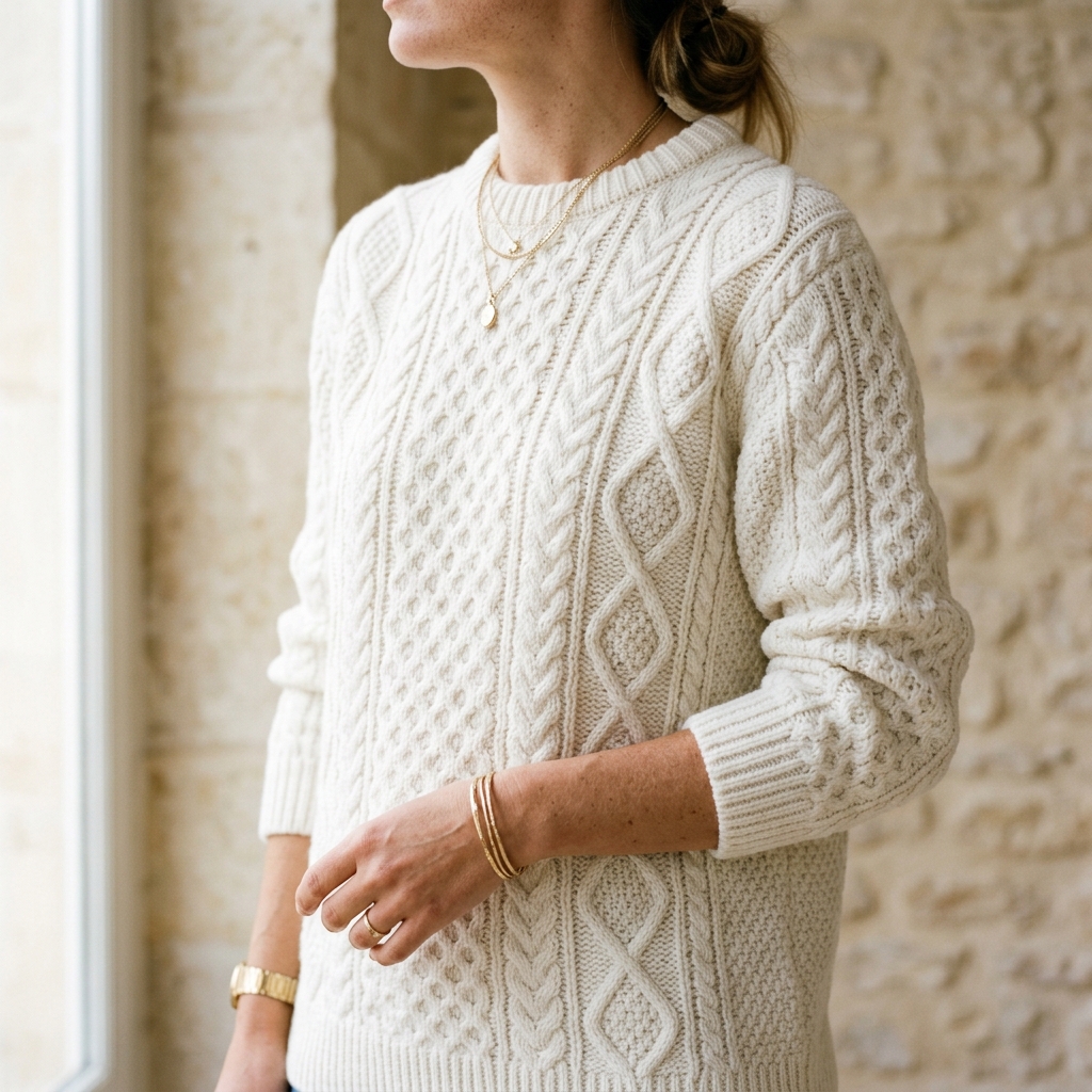 Ivory Collection — White cable-knit sweater
